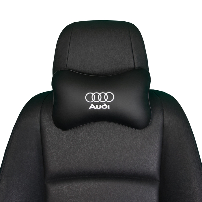 Подушки под шею Подушка под шею с вышивкой Audi (Черная подушка, белое лото)