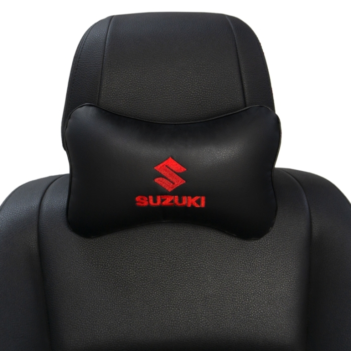 Подушки под шею Подушка под шею черная с вышивкой Suzuki (Красная)